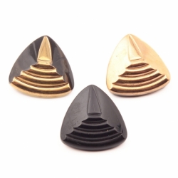 Collection (3) 25mm Czech Art Deco 1920's gold gilt geometric triangle black glass buttons