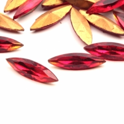 Lot (23) 15x5mm Czech vintage foiled oval navette faceted red glass rhinestones