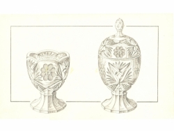 Original 1930's line drawing design print Czech cut crystal glass bowls tableware wall art