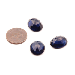 Vintage Czech Glass rhinestones deep blue oval 16x13mm. Lot of 3