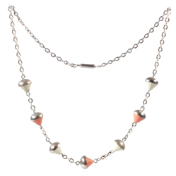 Vintage Art Deco Bauhaus chrome chain necklace cream orange cone galalith beads