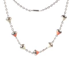 Vintage Art Deco Bauhaus chrome chain necklace cream orange cone galalith beads