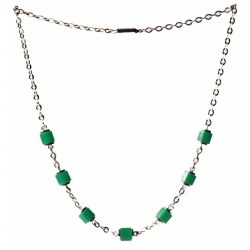 Vintage Art Deco German Bauhaus chrome chain necklace galalith chrysoprase green rondelle beads