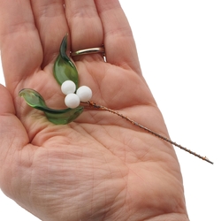 Czech lampwork glass bead 4" mistletoe stem ornament gift Christmas Decor