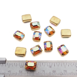 Lot 12 pcs Vintage AB Topaz glue soldering Cushion Octagon Brass prong setting 10x8 mm faceted rhinestones wedding table fancy chaton stones