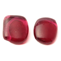 Lot (2) large C19th Czech Bohemian antique cranberry pink glass cabochon drops 