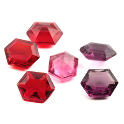 Lot (6) rare Czech vintage ruby red and amethyst hexagon glass rhinestones 13x10mm