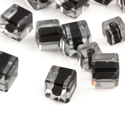 Lot (45) rare Austrian D.S antique black lined crystal bicolor cube faceted glass beads 6-9mm