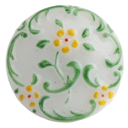 Czech hand painted floral white glass button signed ONYX 23mm