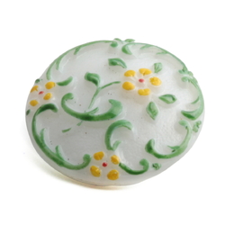 Czech hand painted floral white glass button signed ONYX 23mm