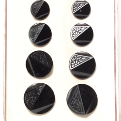 Czech vintage glass buttons sample card (9) 1920's Deco geometric floral black