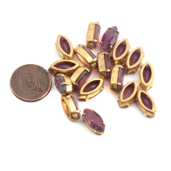17 Czech rare vintage oval marquise prong set semi frost amethyst glass rhinestones 15x7mm