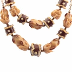 Vintage Czech 2 strand choker necklace lampwork beige brown glass beads