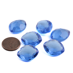 Large Czech antique vintage oval eye faceted sapphire blue glass rhinestone 22x17mm (1 piece)