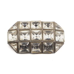 Vintage Art Deco Czech clear glass rhinestone octagon metal button 33mm