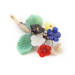 Vintage Czech lampwork glass bead flower pin brooch 1920's Deco