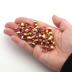 Lot 50 pcs Vintage Fuchsia Pink glue soldering round Brass Montees 7 mm faceted MC rhinestones Preciosa fancy chaton stones