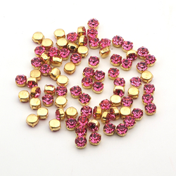 Lot 50 pcs Vintage Fuchsia Pink glue soldering round Brass Montees 7 mm faceted MC rhinestones Preciosa fancy chaton stones