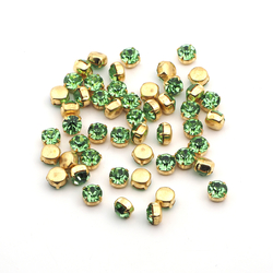 Lot 110 pcs Vintage Peridot Green glue soldering round Brass Montees 7 mm faceted MC rhinestones Preciosa fancy chaton stones