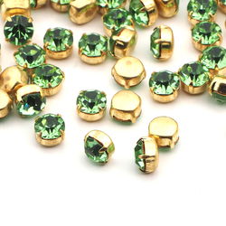 Lot 110 pcs Vintage Peridot Green glue soldering round Brass Montees 7 mm faceted MC rhinestones Preciosa fancy chaton stones