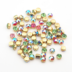 ASSORTED MIXED COLORS Lot 150 pcs Vintag raw Brass Montees 8 mm faceted MC rhinestones Preciosa fancy chaton stones