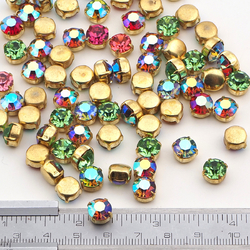 ASSORTED MIXED COLORS Lot 150 pcs Vintag raw Brass Montees 8 mm faceted MC rhinestones Preciosa fancy chaton stones