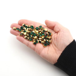 Lot 50 pcs Vintage Emerald Green glue soldering round Brass Montees 8 mm faceted MC rhinestones Preciosa fancy chaton stones