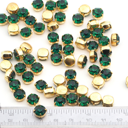 Lot 50 pcs Vintage Emerald Green glue soldering round Brass Montees 8 mm faceted MC rhinestones Preciosa fancy chaton stones