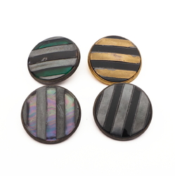 Lot (4) antique Czech 2 part metal striped glass cabochon buttons 24mm