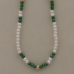 Vintage Czech necklace pearl white green round glass beads 