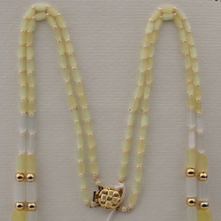 Vintage Czech 2 strand necklace yellow frost satin atlas glass beads 