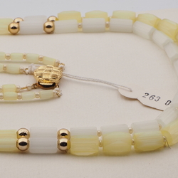 Vintage Czech 2 strand necklace yellow frost satin atlas glass beads 