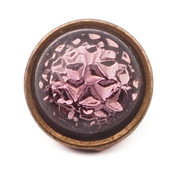 Vintage Czech 2 part brass mounted intaglio bumpy pink glass cabochon button 17mm 