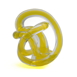 Czech yellow bicolor glass knot paperweight sculpture ornament 