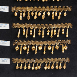Vintage Czech 24 K gold hollow dangle drop beads ribbon lace trims lamp fringe dress millinery dolls sample card