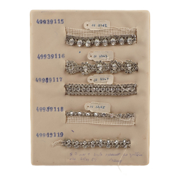 Vintage Czech rhinestone strass lace set glass 5 trims dress millinery dolls sample card 