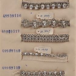 Vintage Czech rhinestone strass lace set glass 5 trims dress millinery dolls sample card 