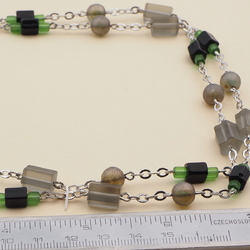 Vintage Czech chain link necklace frost lustre black glass beads 