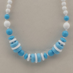 Vintage Czech necklace white blue round rondelle glass beads 