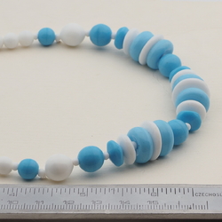 Vintage Czech necklace white blue round rondelle glass beads 