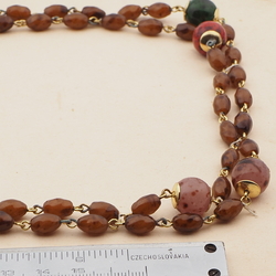 Long vintage Czech link necklace marble glass beads 47"