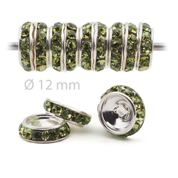 Lot 144 pcs 12mm Premium Czech Olivine Green Beveled Slant Shrag Rhinestone Rondelles jewelry supplies cabochons buttons