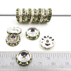 Lot 144 pcs 12mm Premium Czech Olivine Green Beveled Slant Shrag Rhinestone Rondelles jewelry supplies cabochons buttons