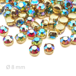 Lot 100 pcs Vintage AB glue soldering Round brass prong setting 8 mm faceted rhinestones Preciosa fancy chaton stones