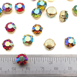 Lot 100 pcs Vintage AB glue soldering Round brass prong setting 8 mm faceted rhinestones Preciosa fancy chaton stones