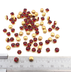 Lot 82 pcs Vintage Red glue soldering Round brass prong setting 4 mm faceted rhinestones Preciosa fancy chaton stones