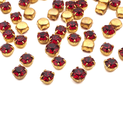 Lot 82 pcs Vintage Red glue soldering Round brass prong setting 4 mm faceted rhinestones Preciosa fancy chaton stones
