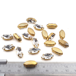 Lot 20pcs 15x7mm Clear Crystal glue soldering prong setting  brass Navettes vintage faceted fancy chaton stones