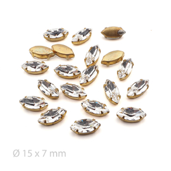 Lot 20pcs 15x7mm Clear Crystal glue soldering prong setting  brass Navettes vintage faceted fancy chaton stones