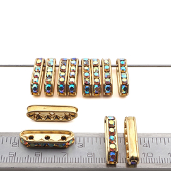 Lot 12 pcs 21x6mm Czech AB crystal gold Rhinestone Spacer bar beads 3 holes jewelry findings